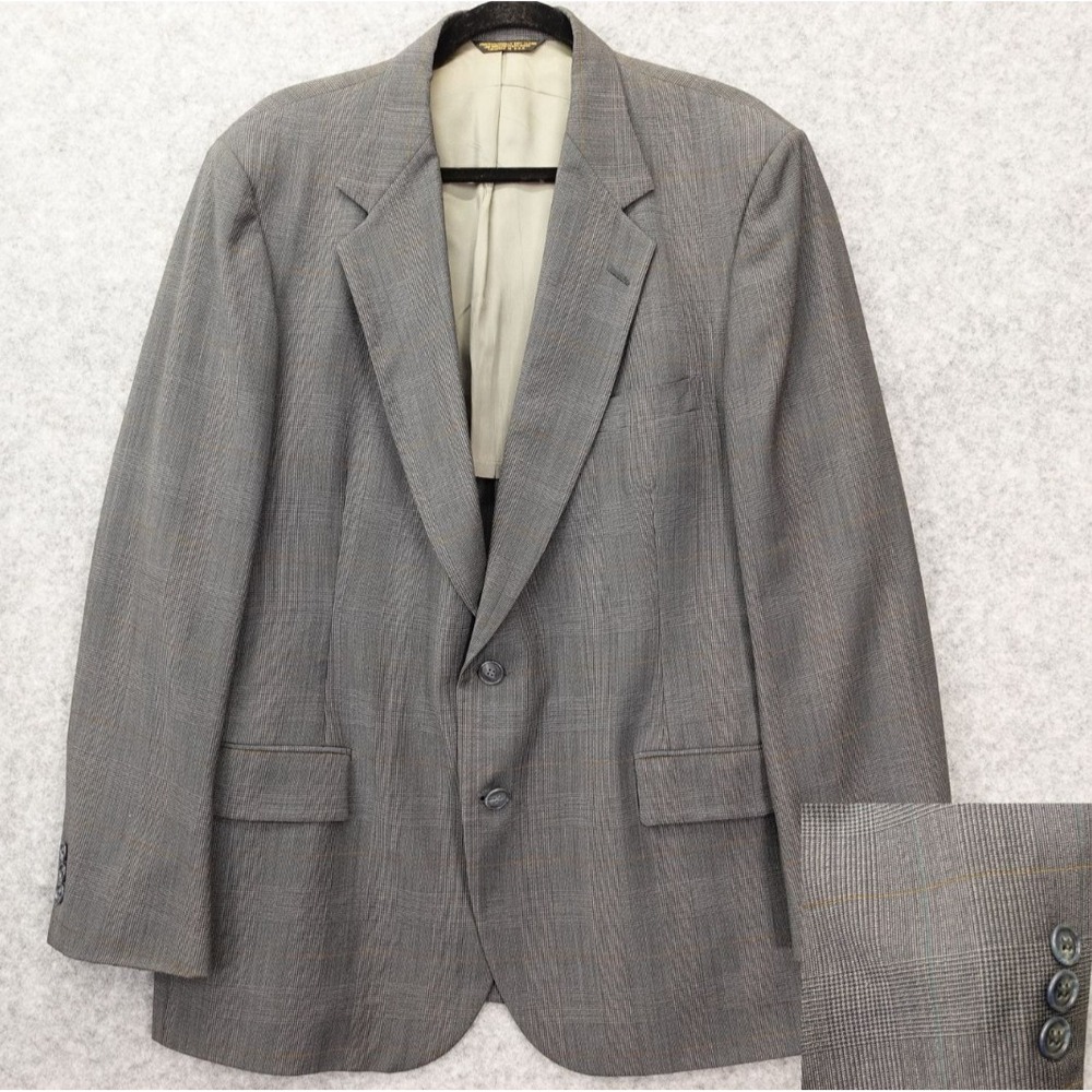 Vintage 70s USA Made Prince of Wales Check Sport Coat 40L Gray Blazer Skeleton‎